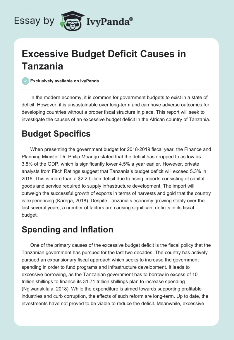 Excessive Budget Deficit Causes in Tanzania. Page 1