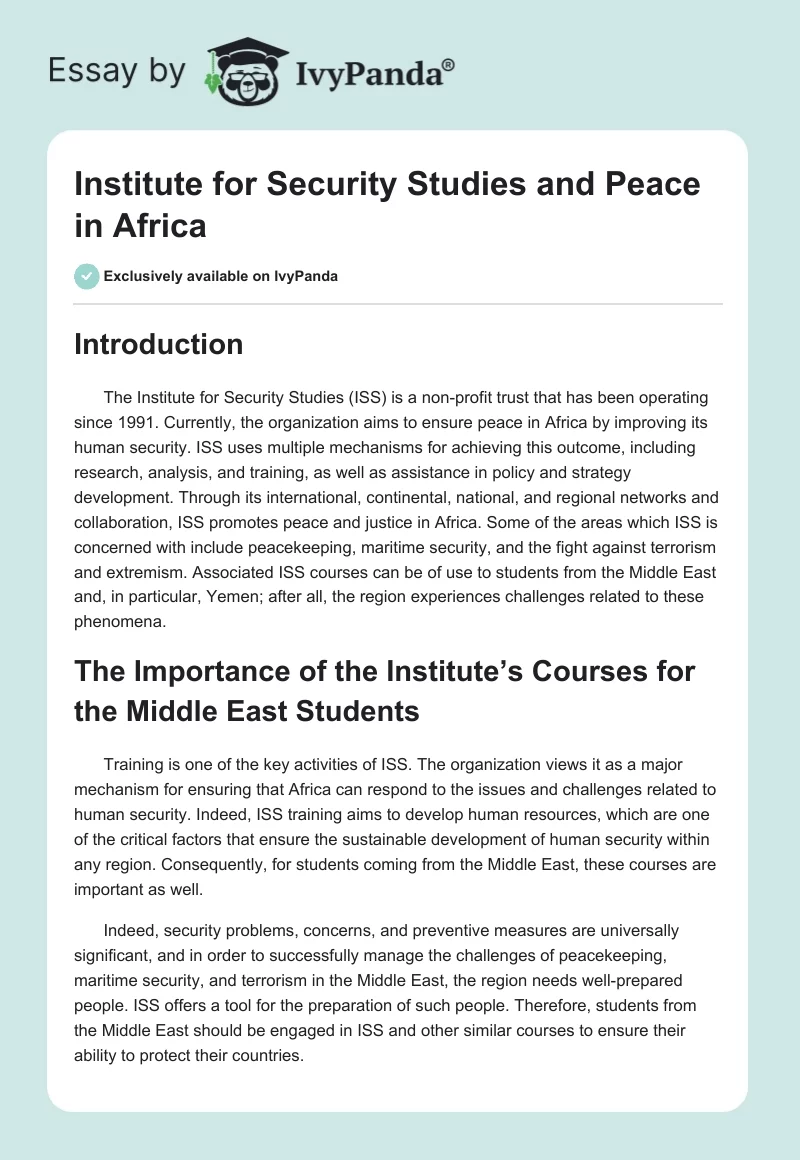 Institute for Security Studies and Peace in Africa. Page 1