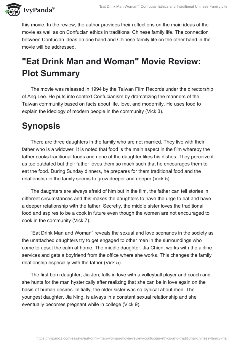 “Eat Drink Man Woman”: Confucian Ethics and Traditional Chinese Family Life. Page 2