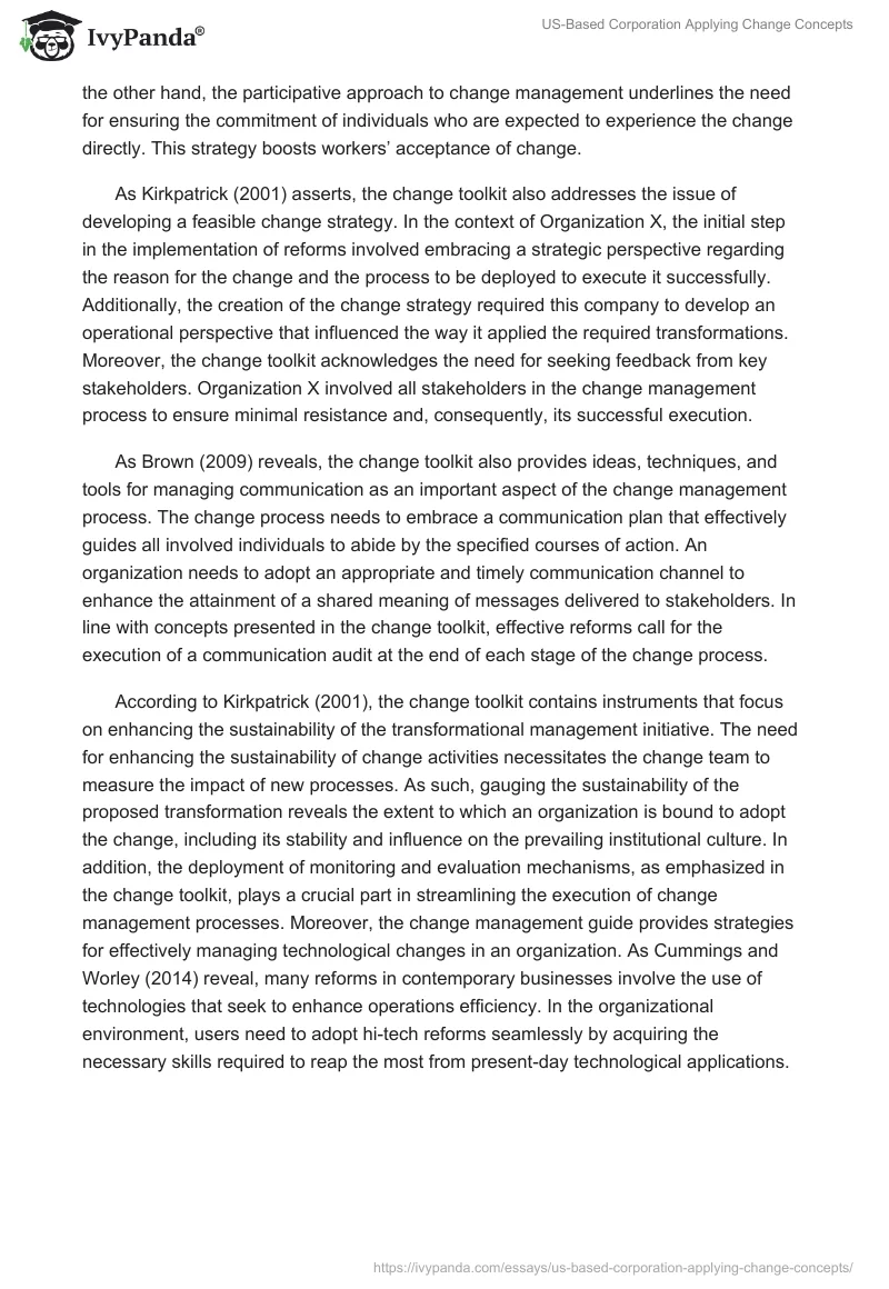US-Based Corporation Applying Change Concepts. Page 2