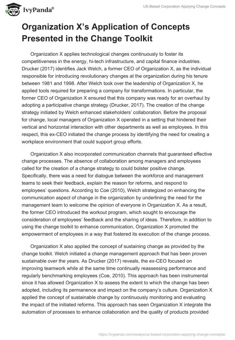 US-Based Corporation Applying Change Concepts. Page 3