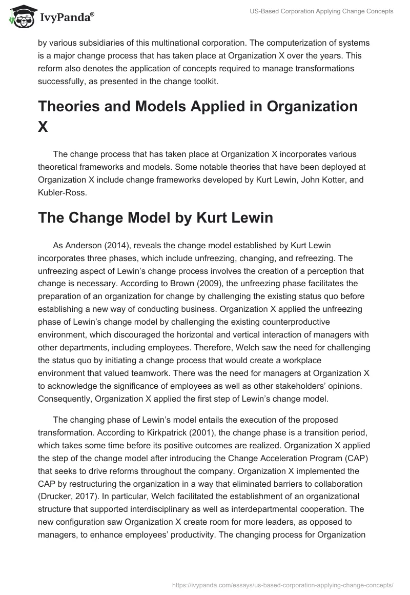 US-Based Corporation Applying Change Concepts. Page 4
