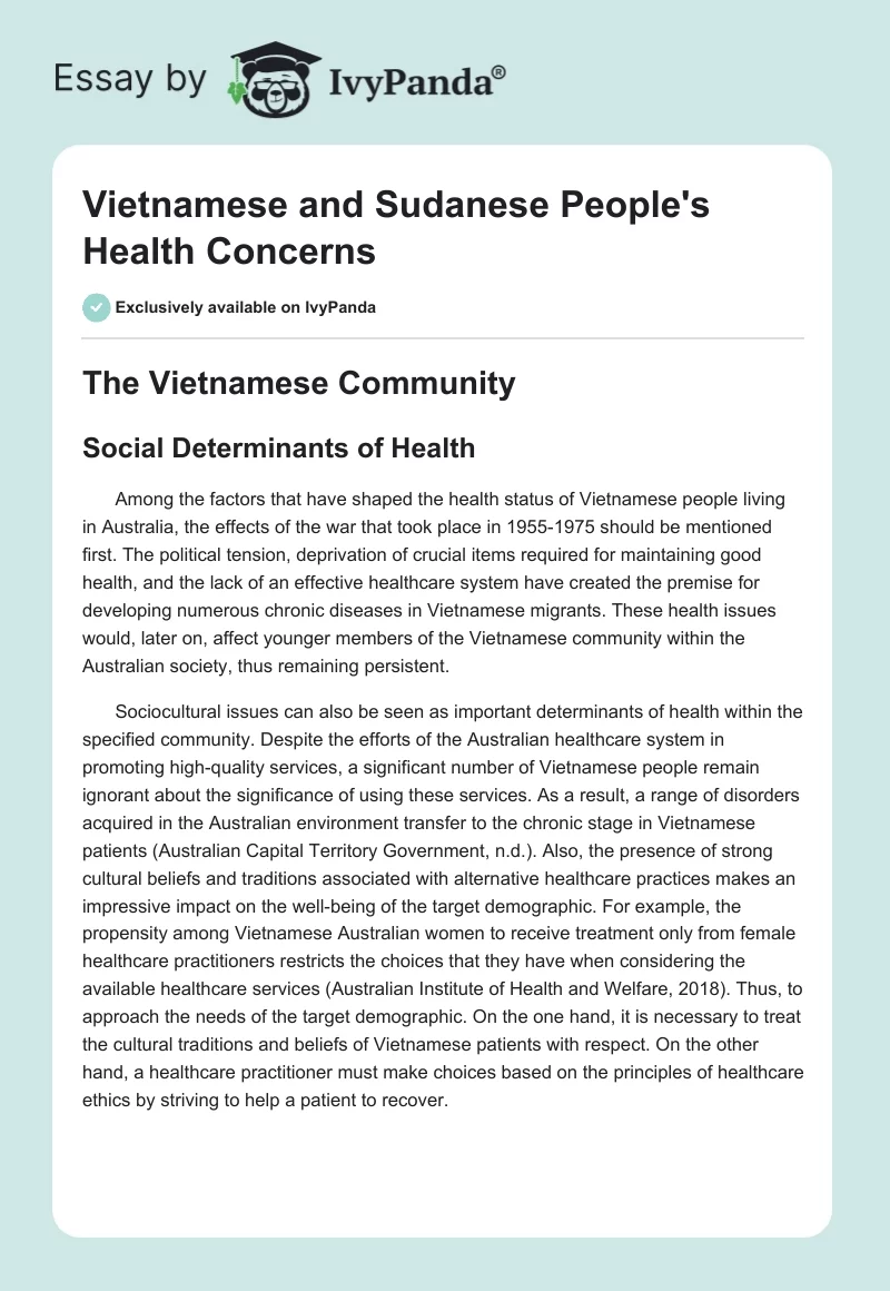 Vietnamese and Sudanese People's Health Concerns. Page 1