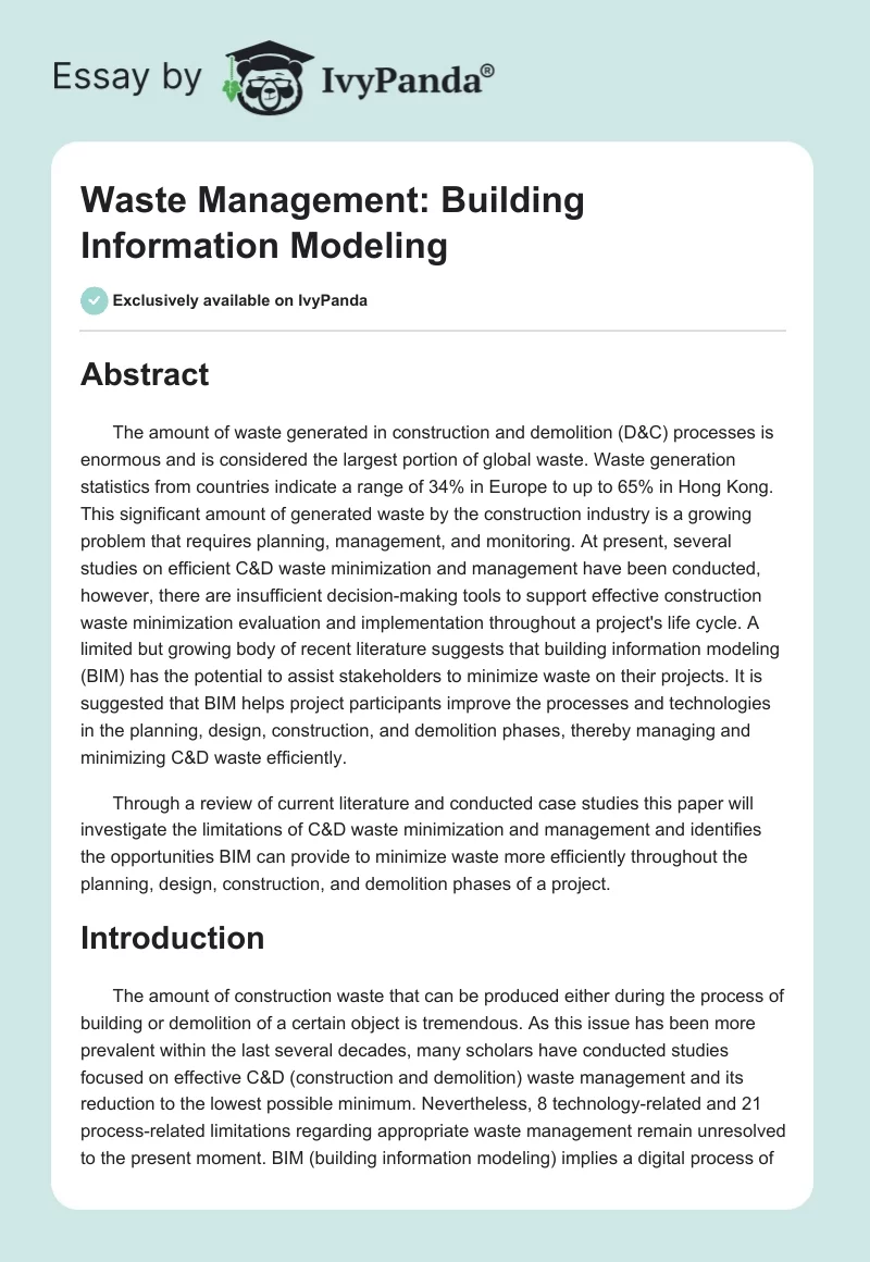 Waste Management: Building Information Modeling. Page 1