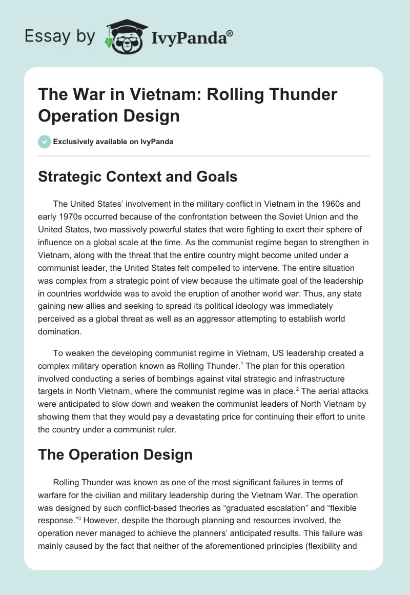 The War in Vietnam: Rolling Thunder Operation Design. Page 1