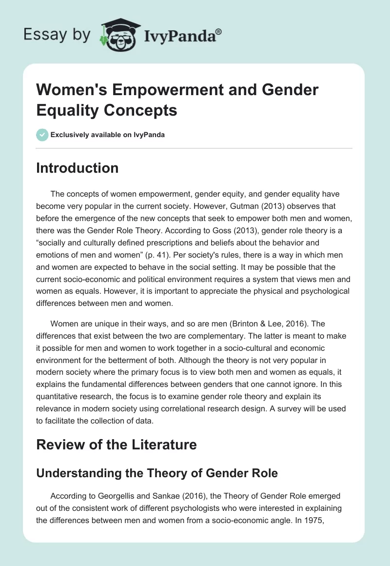 Women's Empowerment and Gender Equality Concepts. Page 1