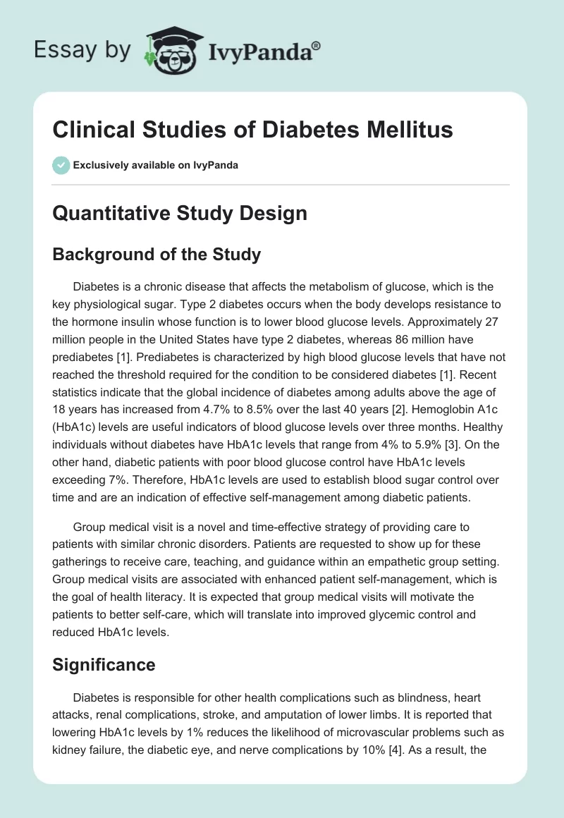 Clinical Studies of Diabetes Mellitus. Page 1