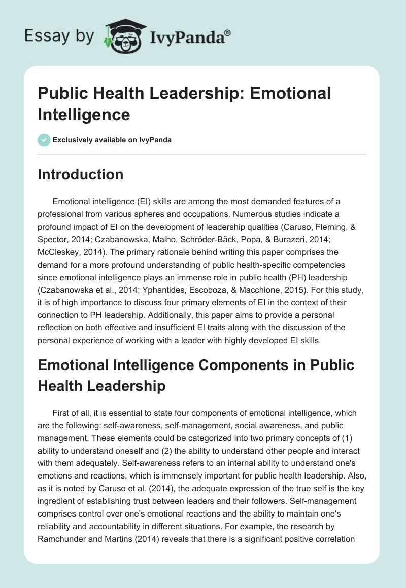 Public Health Leadership: Emotional Intelligence. Page 1
