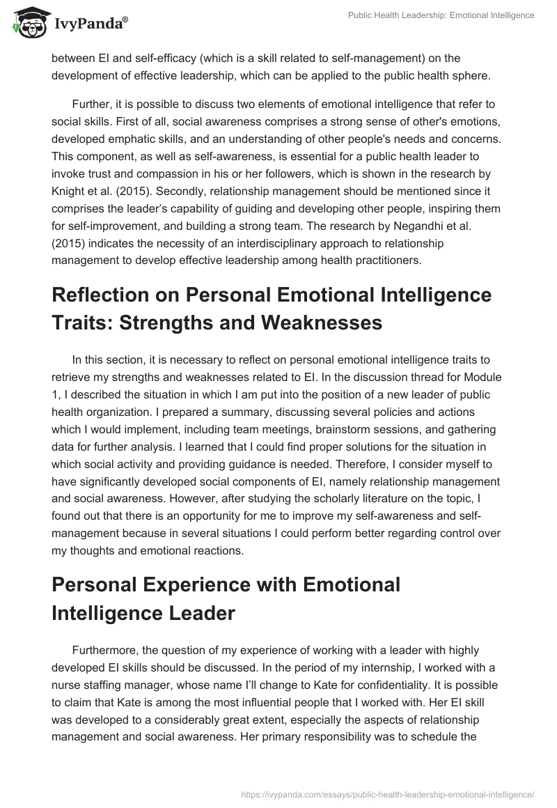 Public Health Leadership: Emotional Intelligence. Page 2