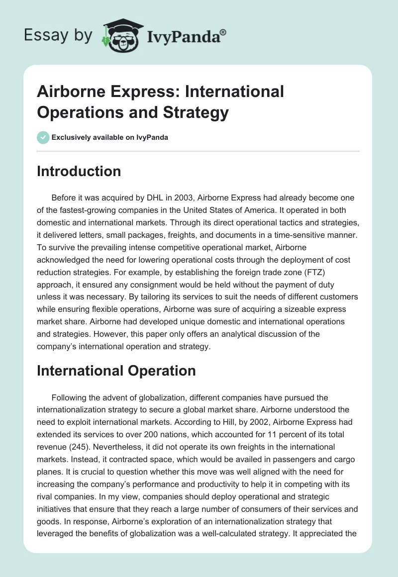 Airborne Express: International Operations and Strategy. Page 1