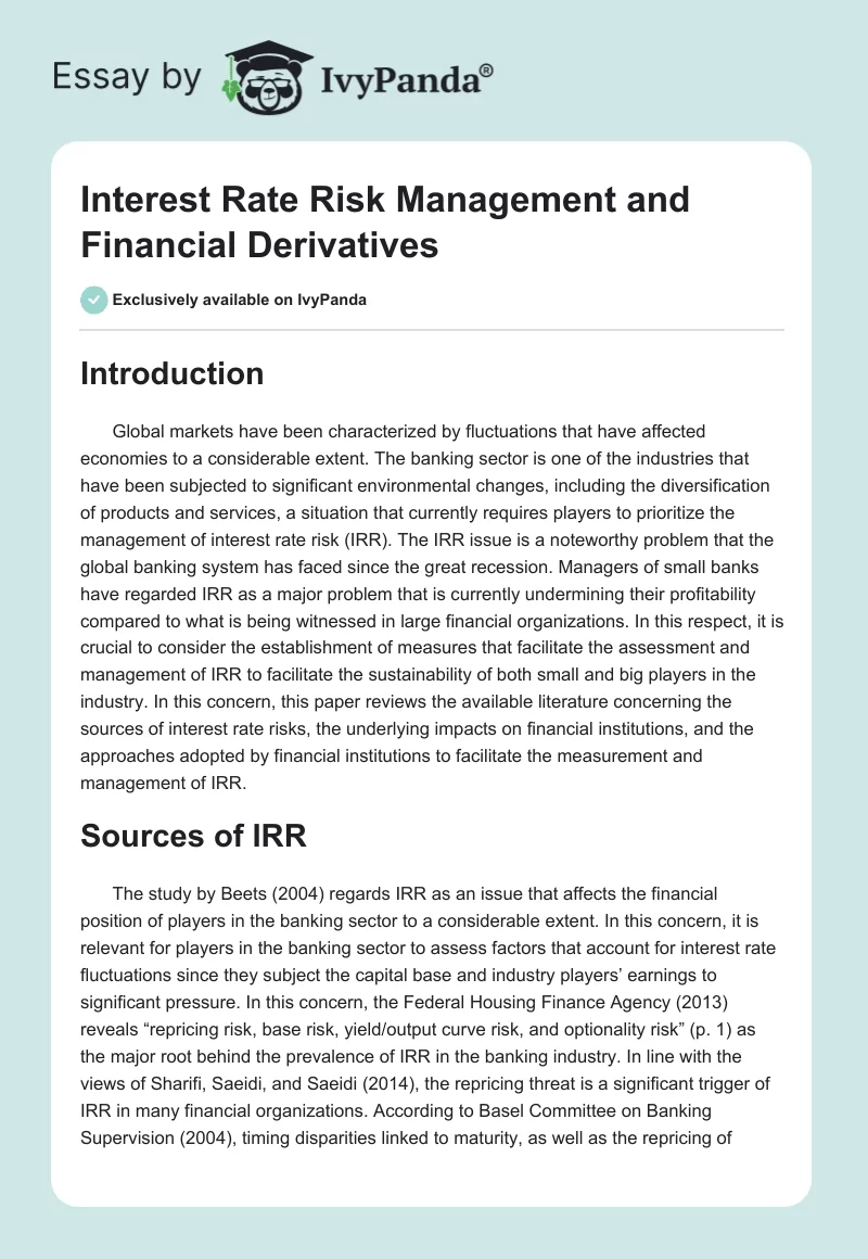 Interest Rate Risk Management and Financial Derivatives. Page 1