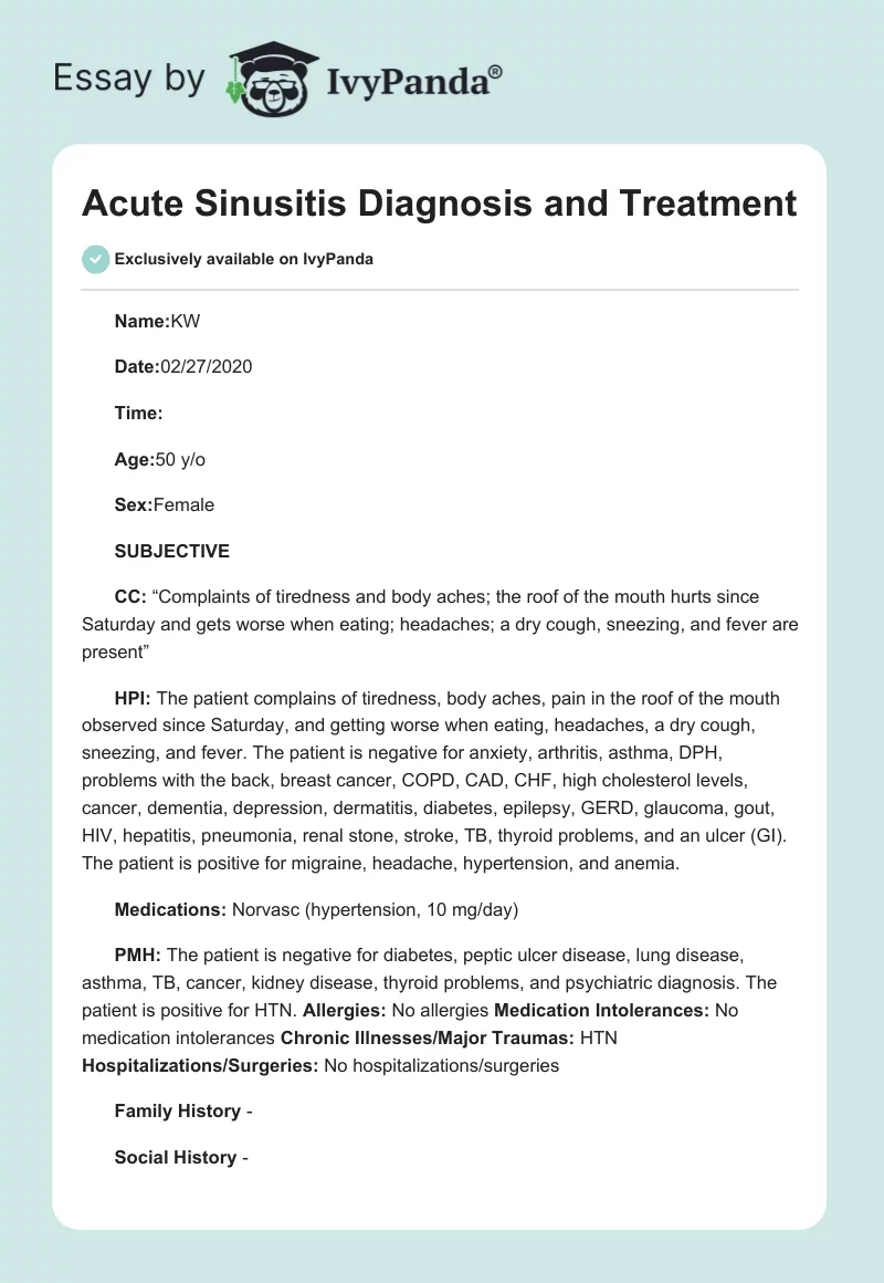 Acute Sinusitis Diagnosis and Treatment. Page 1