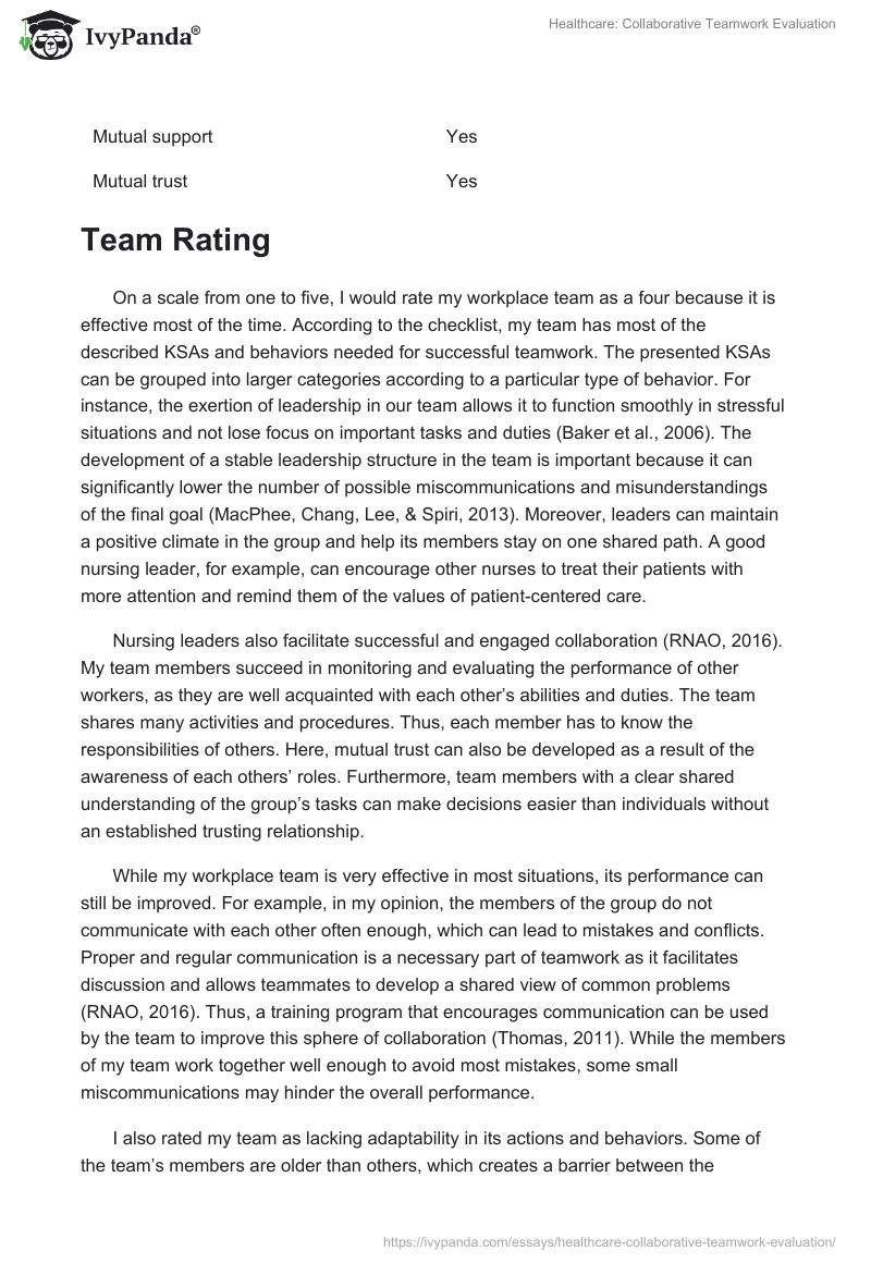 Healthcare: Collaborative Teamwork Evaluation. Page 2