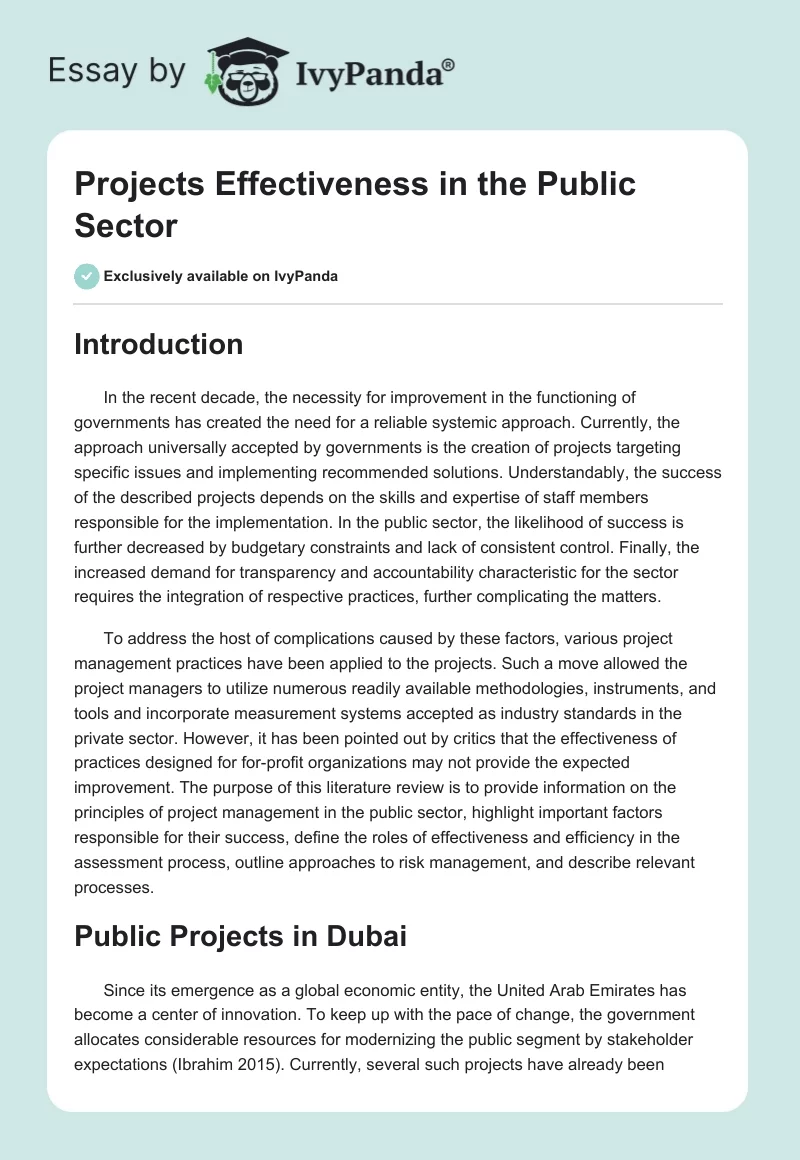 Projects Effectiveness in the Public Sector. Page 1