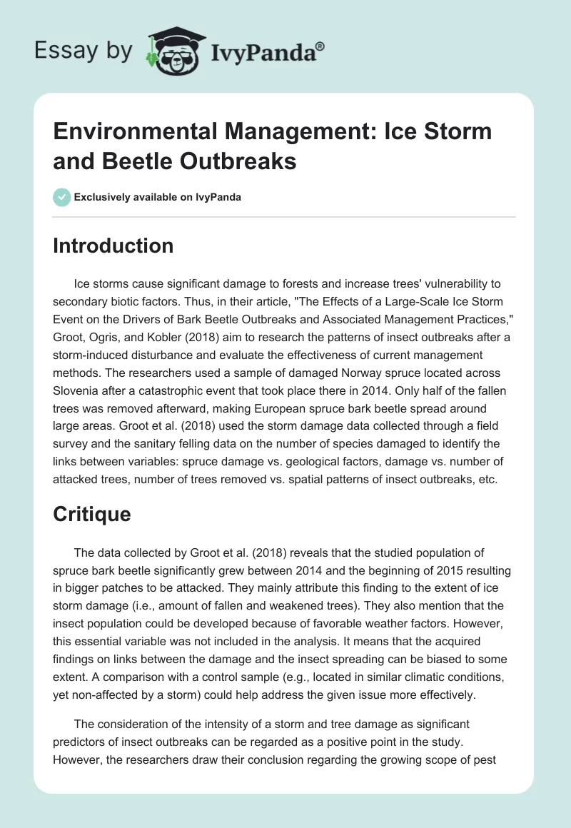 Environmental Management: Ice Storm and Beetle Outbreaks. Page 1