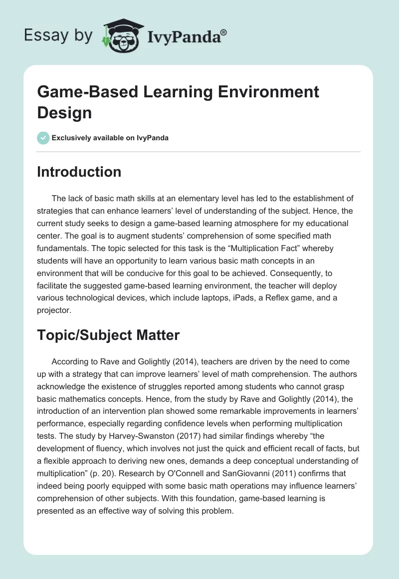 Game-Based Learning Environment Design. Page 1