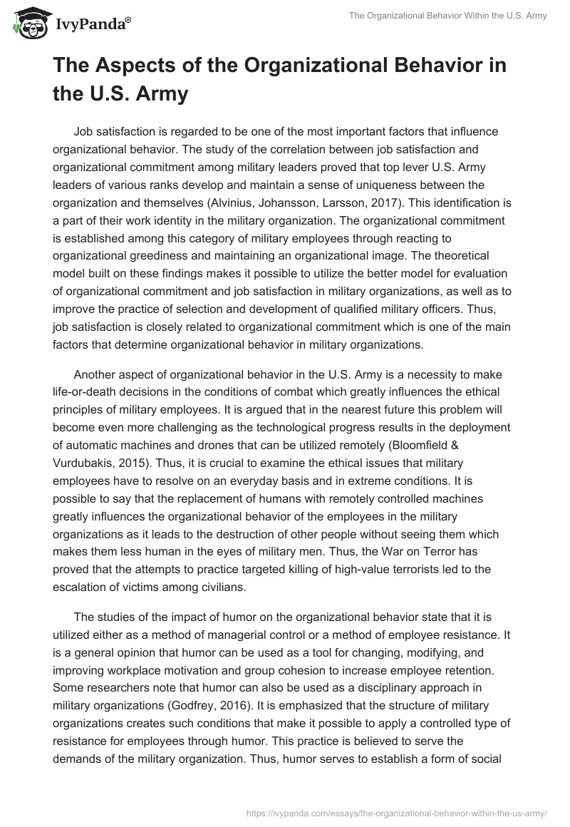 The Organizational Behavior Within the U.S. Army. Page 3