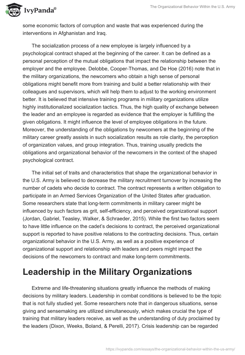 The Organizational Behavior Within the U.S. Army. Page 5