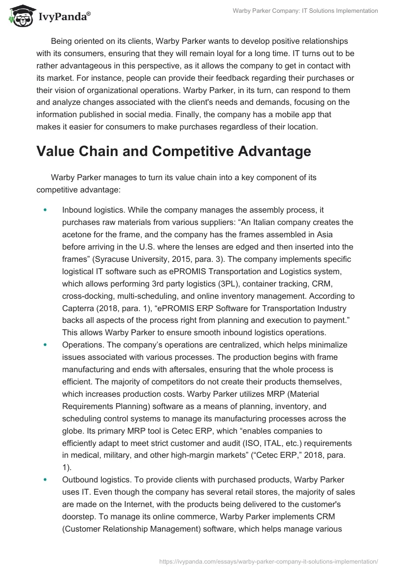 Warby Parker Company: IT Solutions Implementation. Page 2