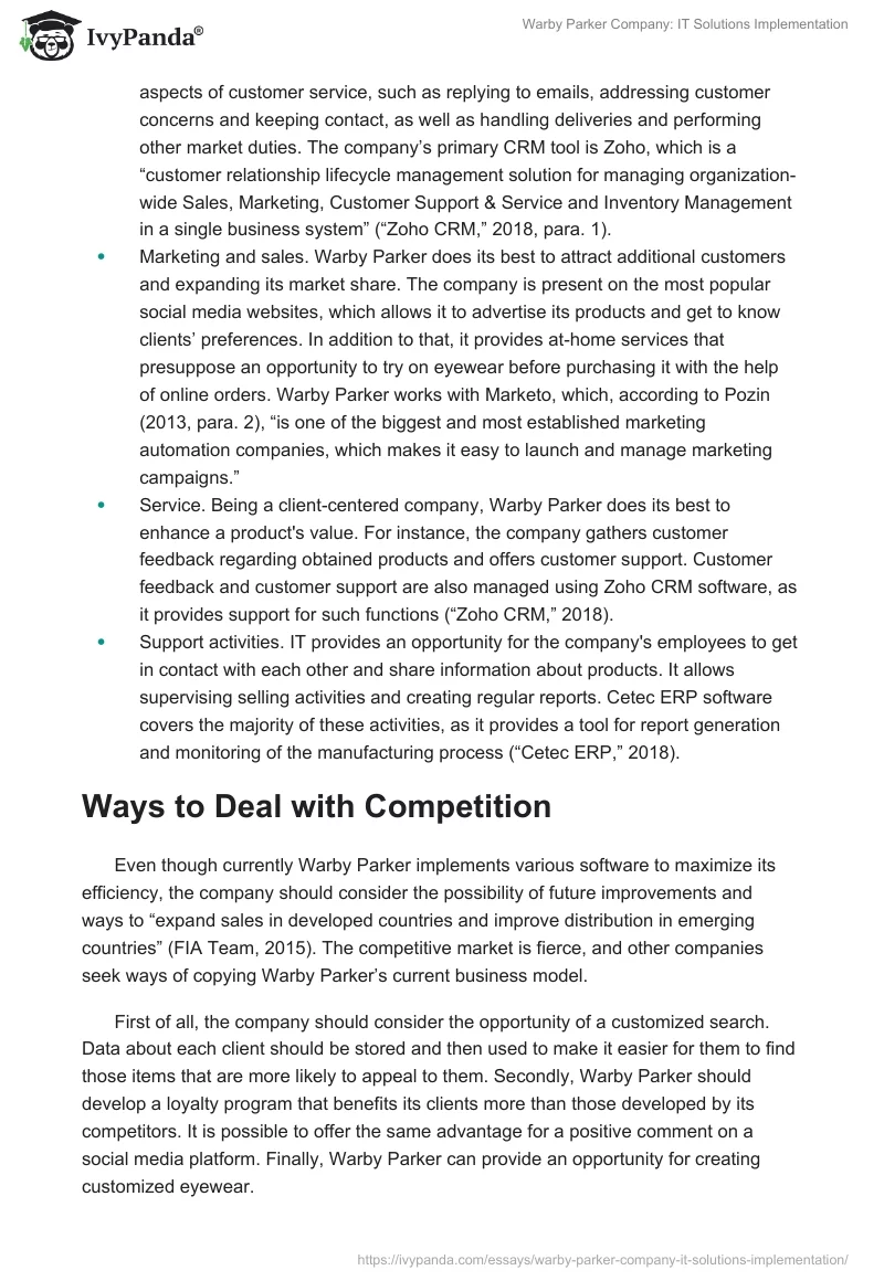 Warby Parker Company: IT Solutions Implementation. Page 3