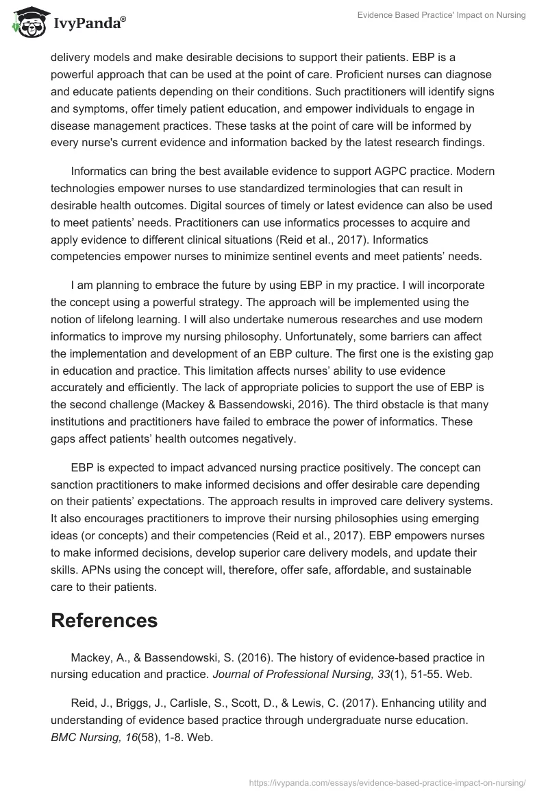 Evidence Based Practice' Impact on Nursing. Page 2