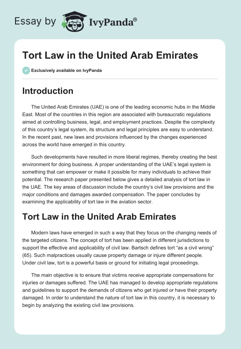 Tort Law in the United Arab Emirates. Page 1
