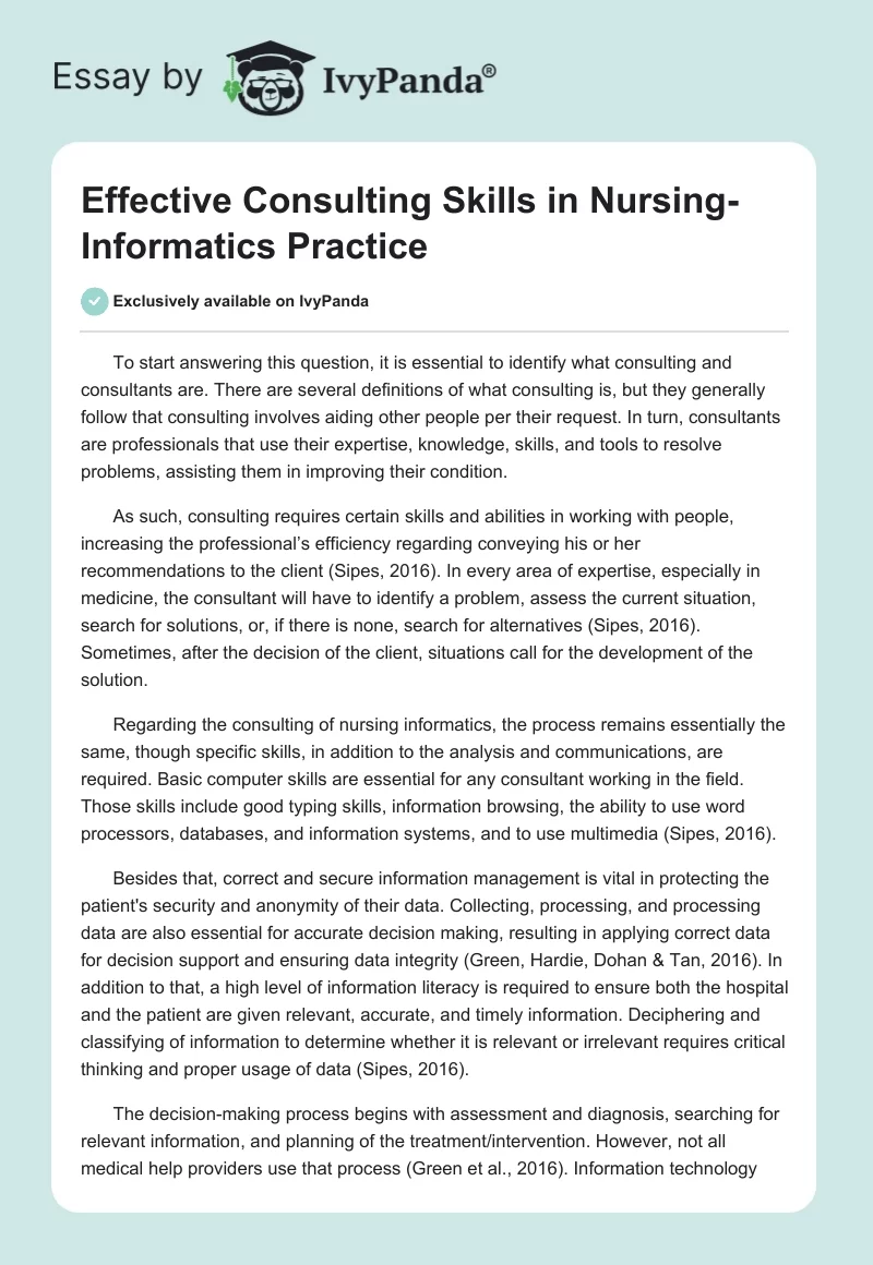 Effective Consulting Skills in Nursing-Informatics Practice. Page 1
