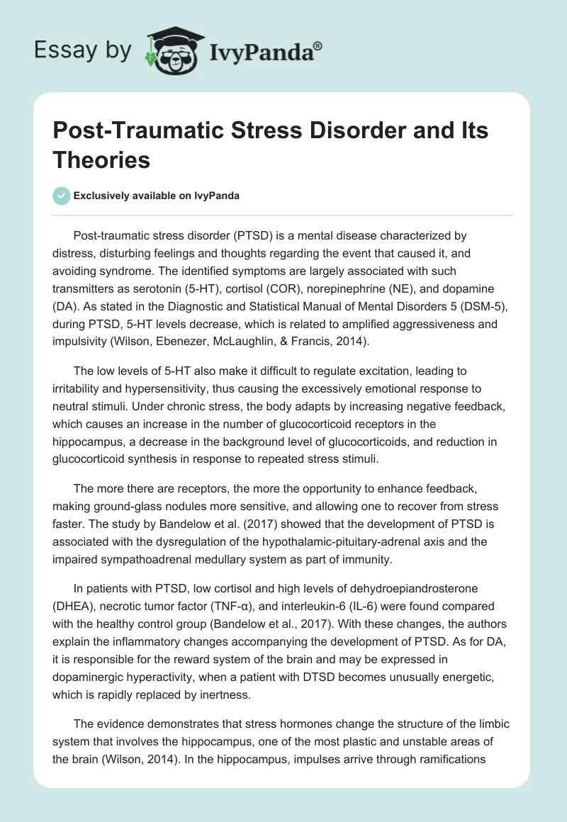 Post-Traumatic Stress Disorder and Its Theories. Page 1