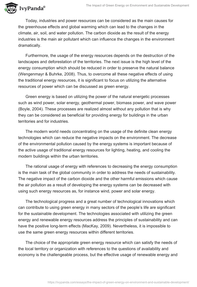 The Impact of Green Energy on Environment and Sustainable Development. Page 2