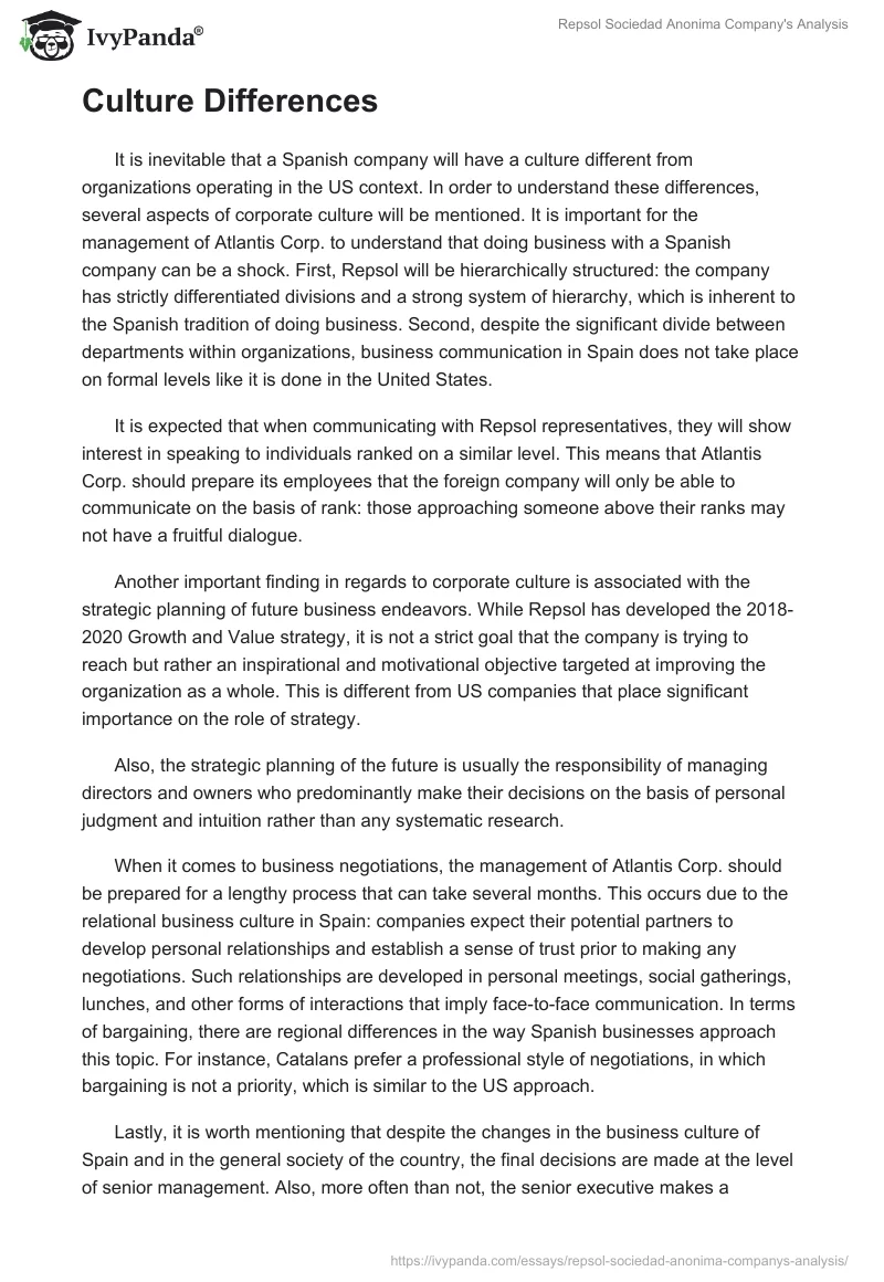Repsol Sociedad Anonima Company's Analysis. Page 2