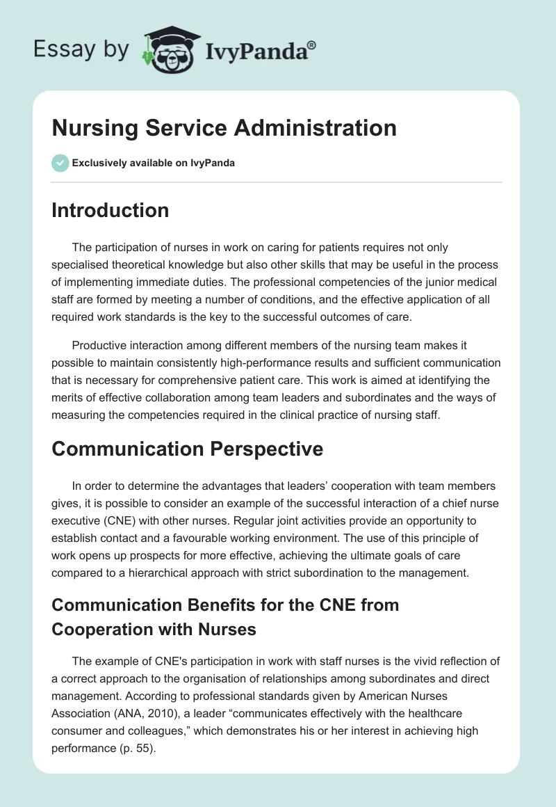 Nursing Service Administration. Page 1