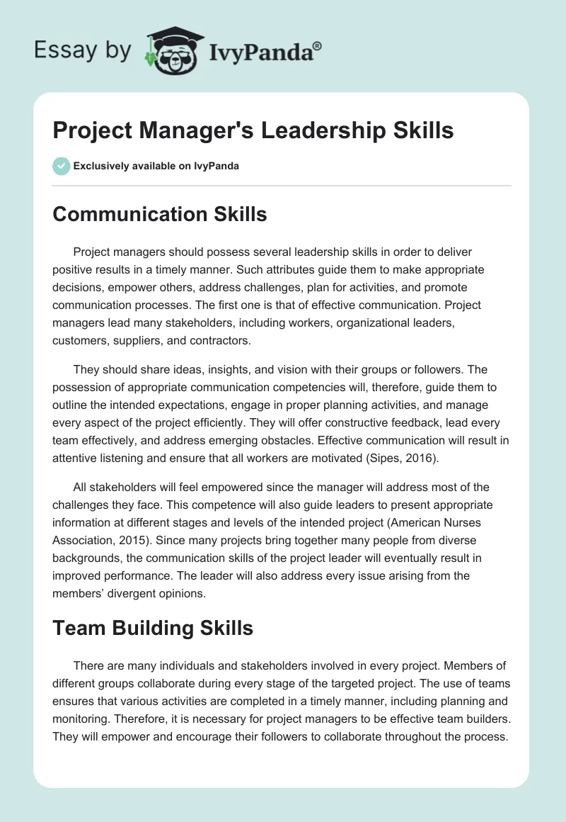 Project Manager's Leadership Skills. Page 1