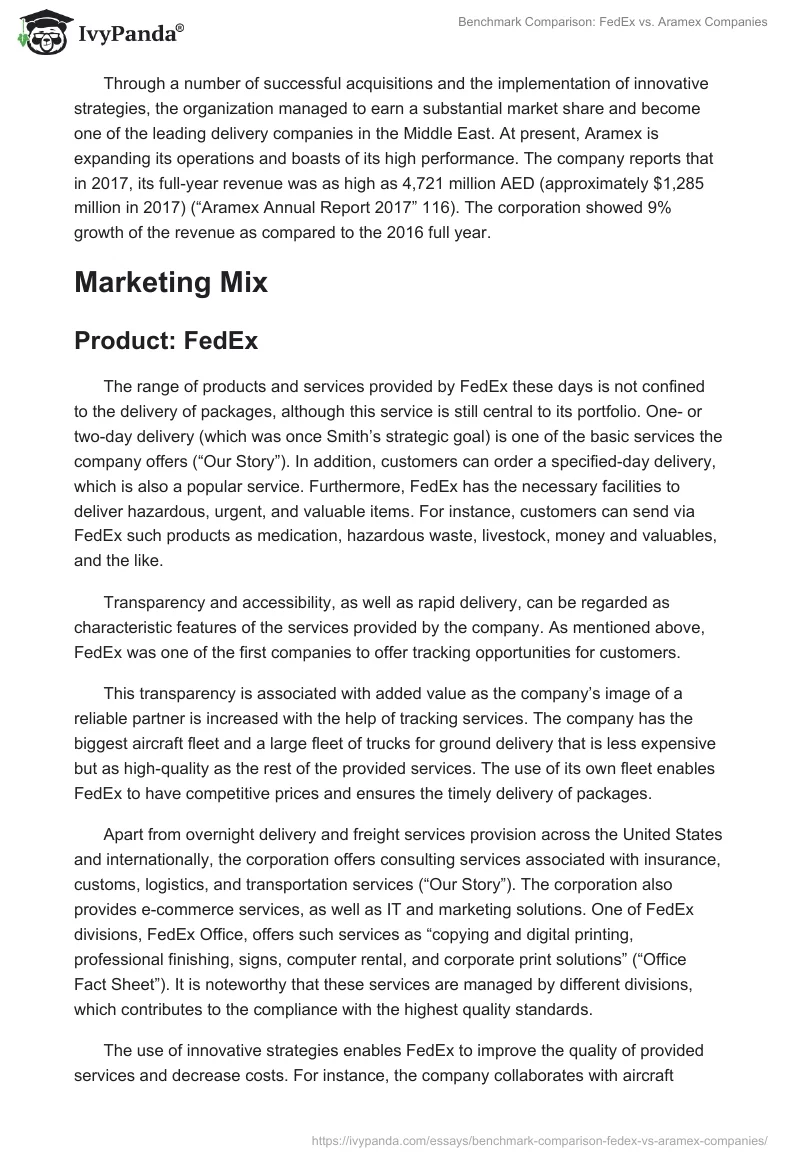 Benchmark Comparison: FedEx vs. Aramex Companies. Page 4