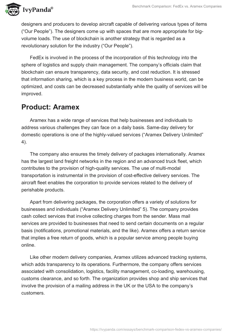 Benchmark Comparison: FedEx vs. Aramex Companies. Page 5