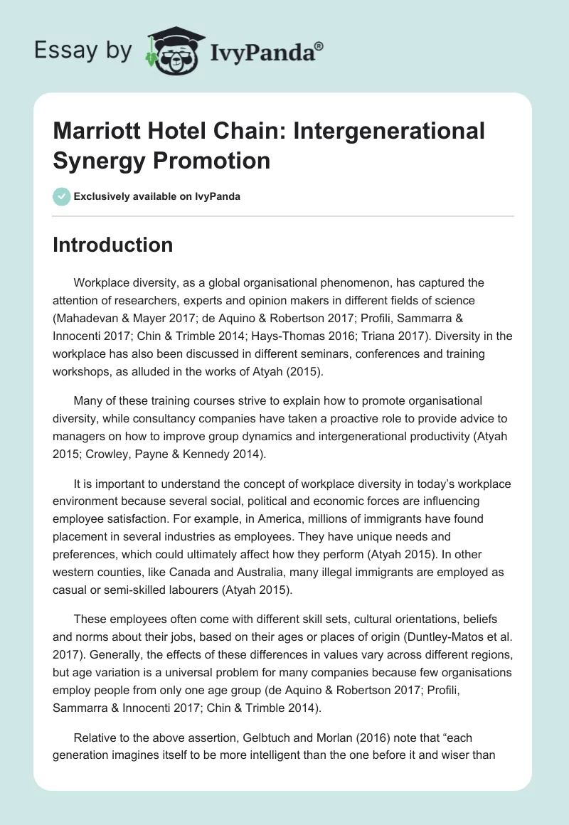 Marriott Hotel Chain: Intergenerational Synergy Promotion. Page 1