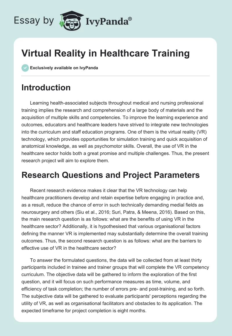 Virtual Reality in Healthcare Training. Page 1