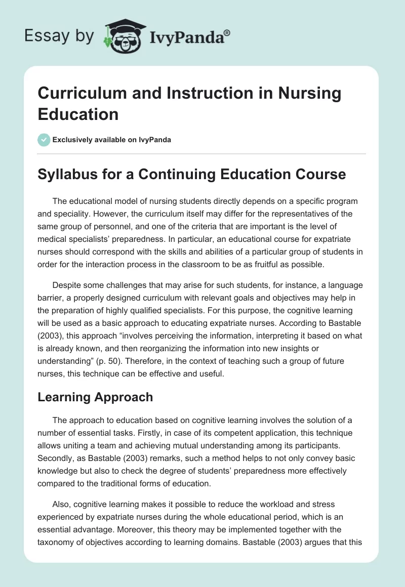 Curriculum and Instruction in Nursing Education. Page 1