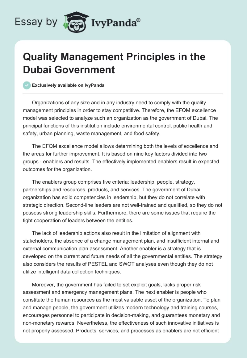 Quality Management Principles in the Dubai Government. Page 1