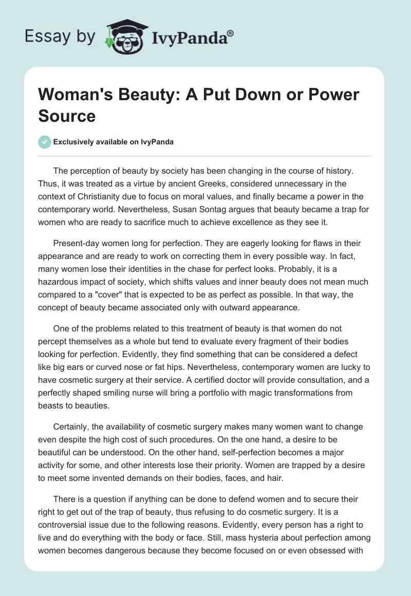 Woman's Beauty: A Put Down or Power Source. Page 1