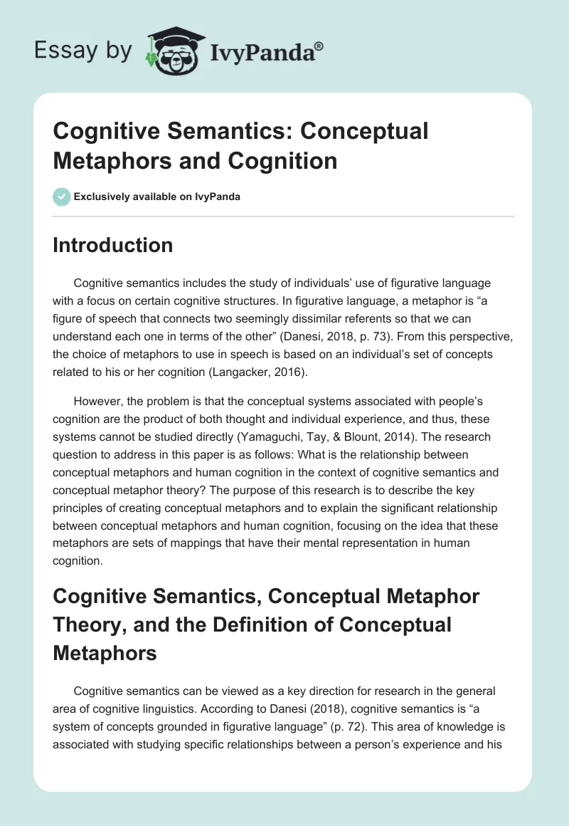 Cognitive Semantics: Conceptual Metaphors and Cognition. Page 1