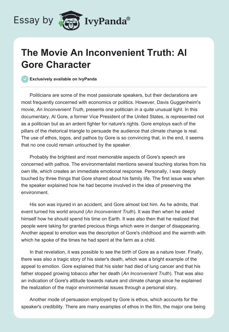 The Movie "An Inconvenient Truth": Al Gore Character. Page 1