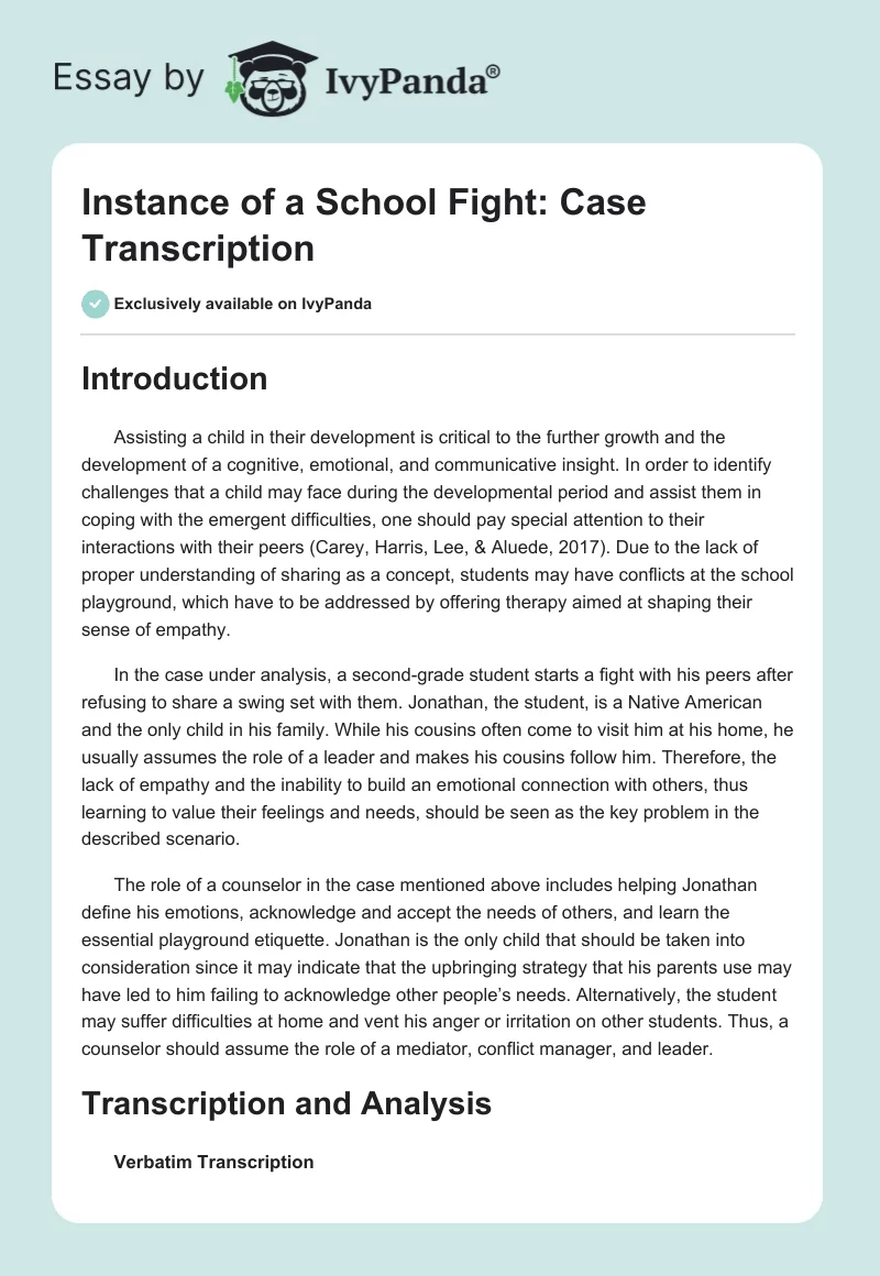 Instance of a School Fight: Case Transcription. Page 1