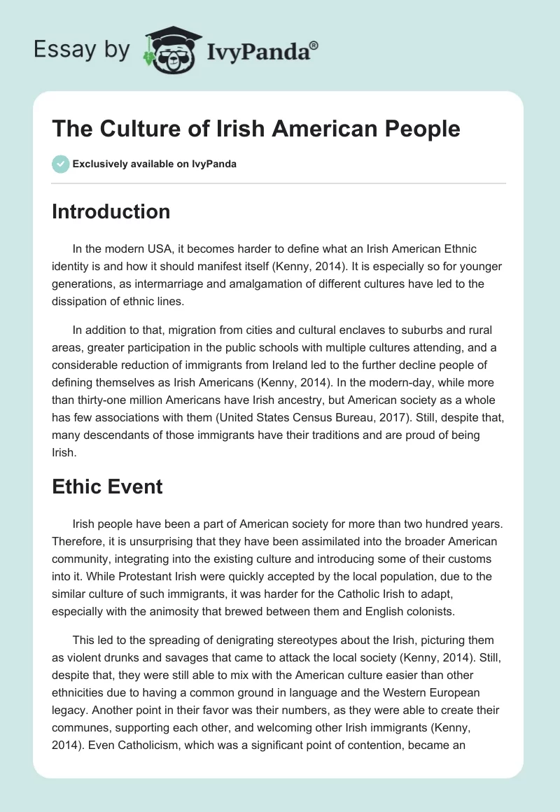 The Culture of Irish American People. Page 1