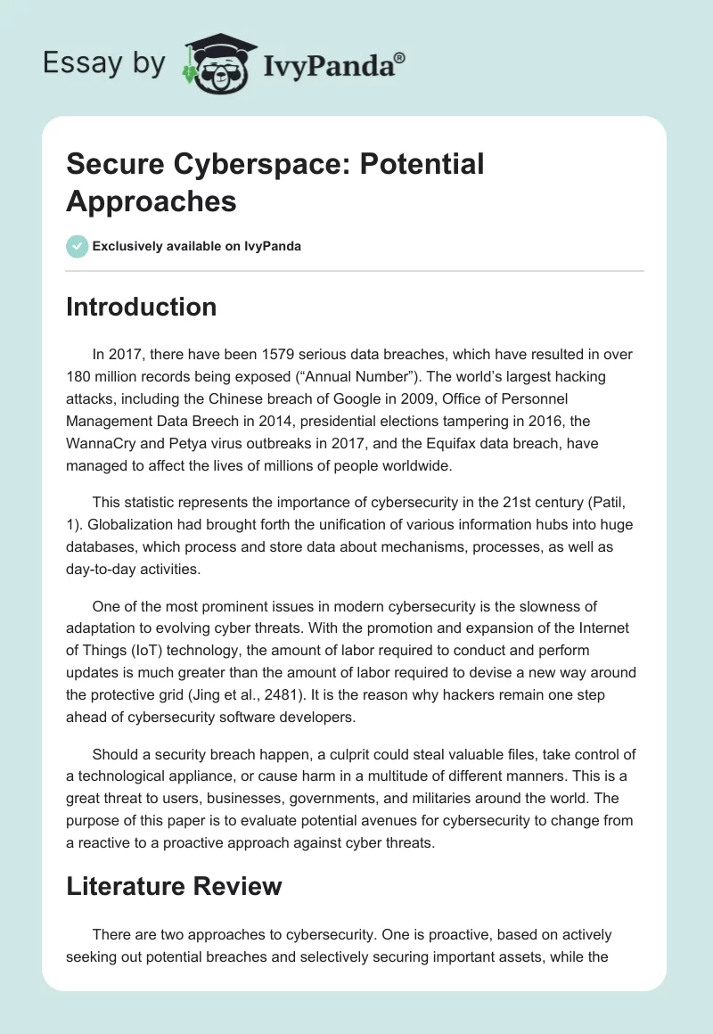 Secure Cyberspace: Potential Approaches. Page 1