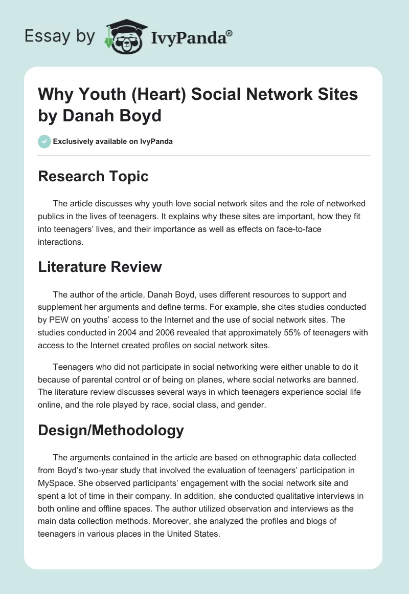 "Why Youth (Heart) Social Network Sites" by Danah Boyd. Page 1