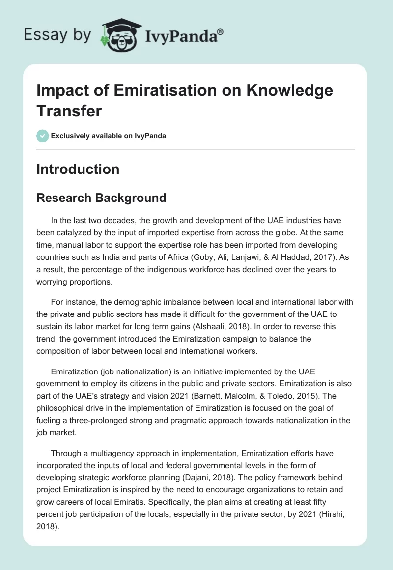Impact of Emiratisation on Knowledge Transfer. Page 1