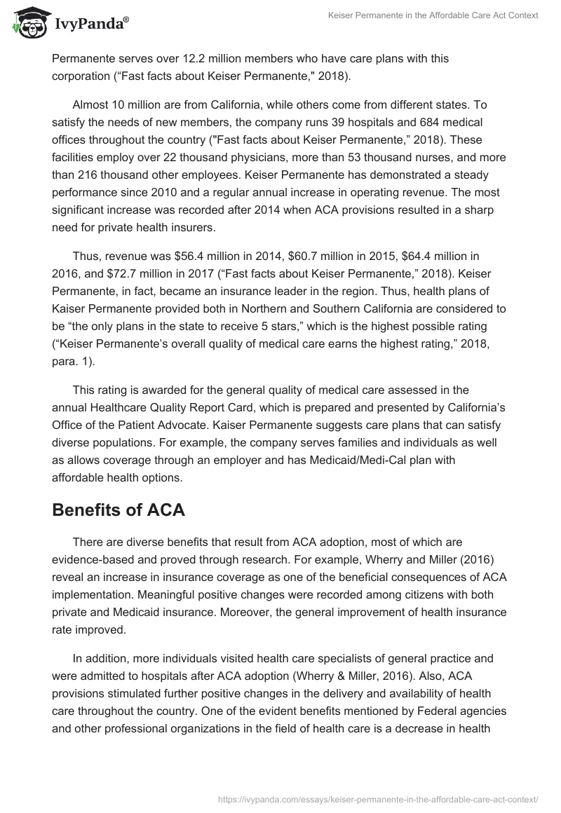 Keiser Permanente in the Affordable Care Act Context. Page 3
