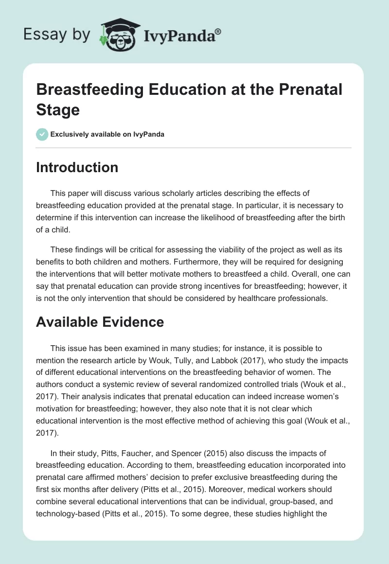 Breastfeeding Education at the Prenatal Stage. Page 1