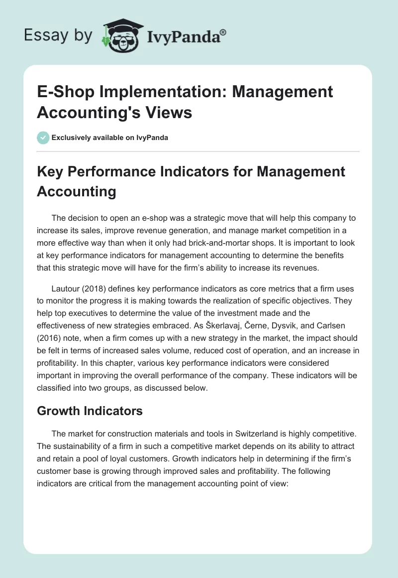E-Shop Implementation: Management Accounting's Views. Page 1
