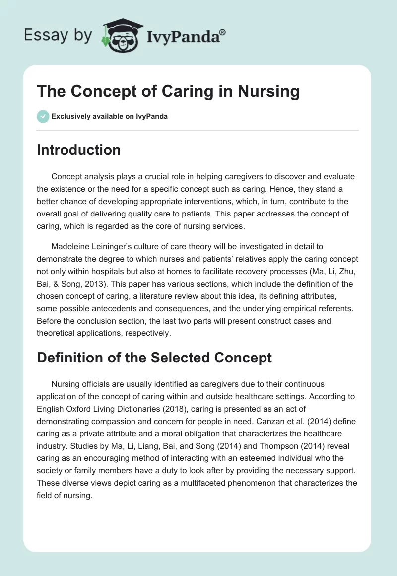 The Concept of Caring in Nursing. Page 1